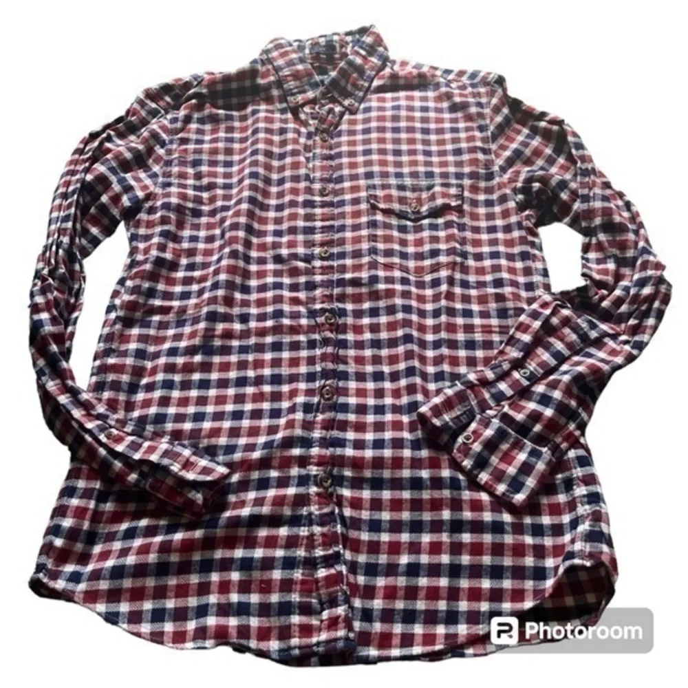 Red white and blue J. Crew plaid button down shirt